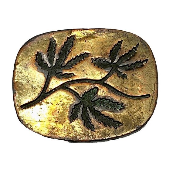 Belt Buckle Copper Brass Toned Japanese Maple Tree Leafs Design VTG Marked 1010 - Picture 1 of 12
